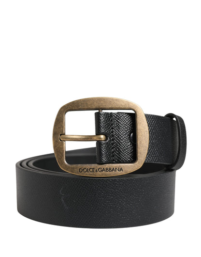 Men Black Classic Leather Metal Buckle Belt