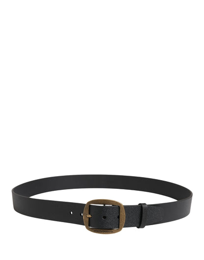 Men Black Classic Leather Metal Buckle Belt