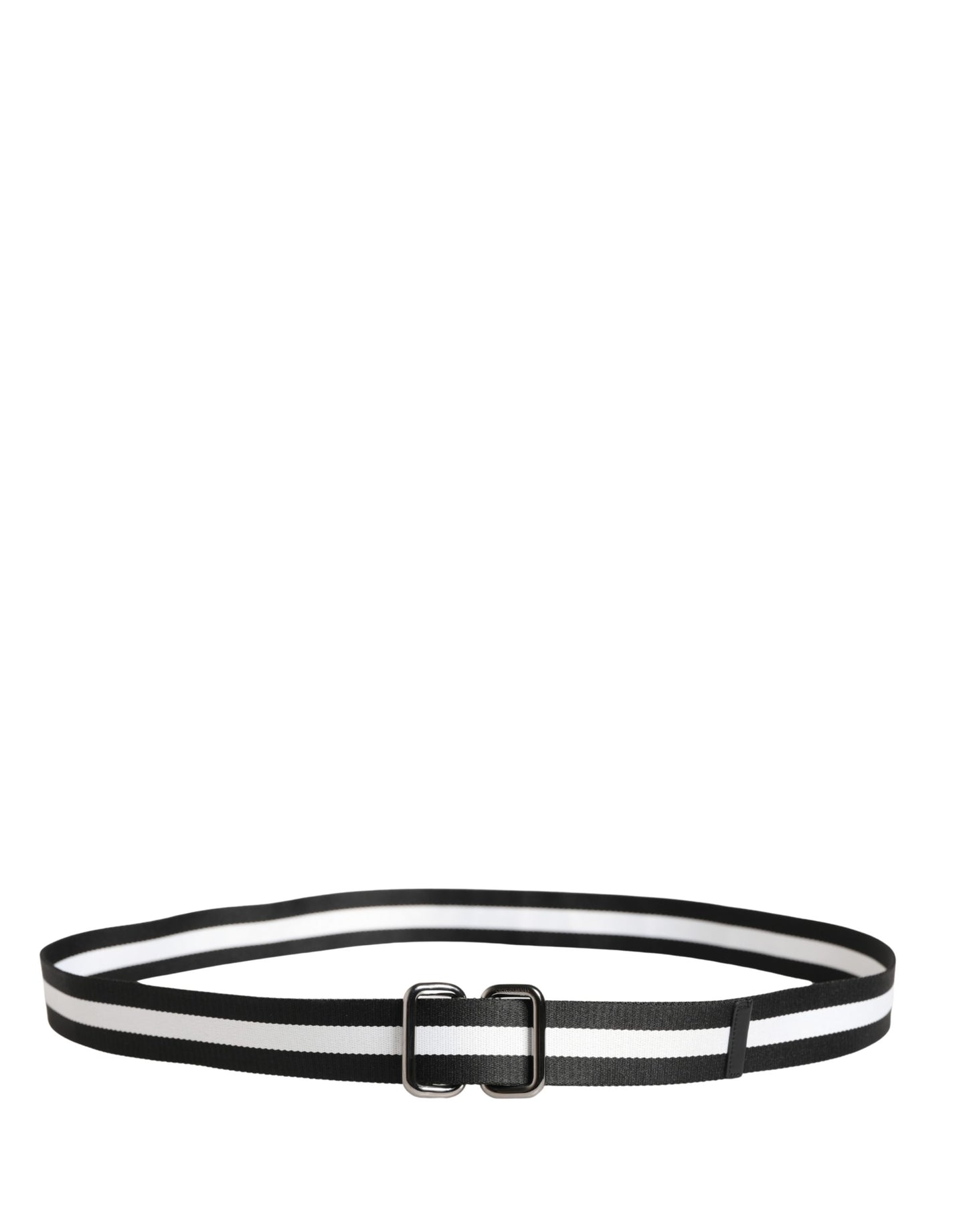 Men Black White Nylon Logo Metal Buckle Belt