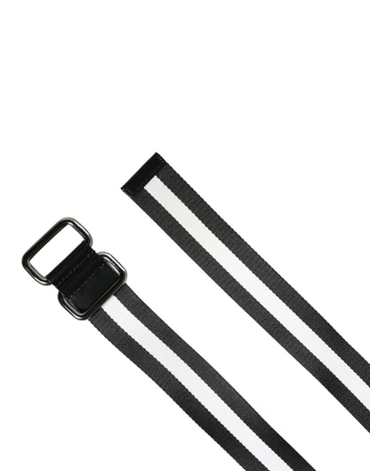 Men Black White Nylon Logo Metal Buckle Belt