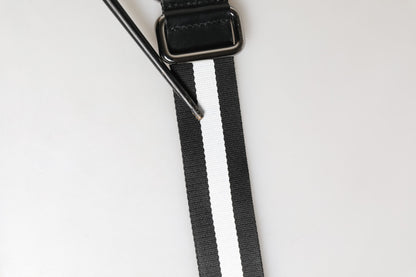 Men Black White Nylon Logo Metal Buckle Belt