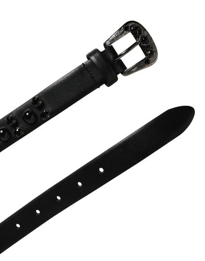 Men Black Calf Embellished Metal Buckle Belt