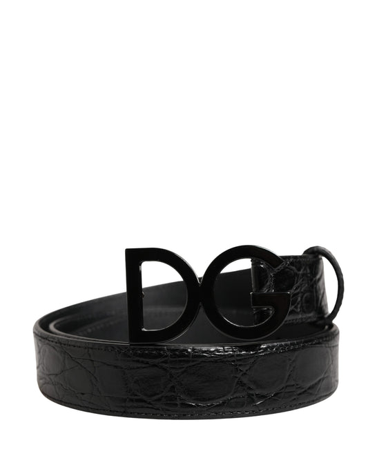 Men Black Exotic Leather Logo Buckle Belt