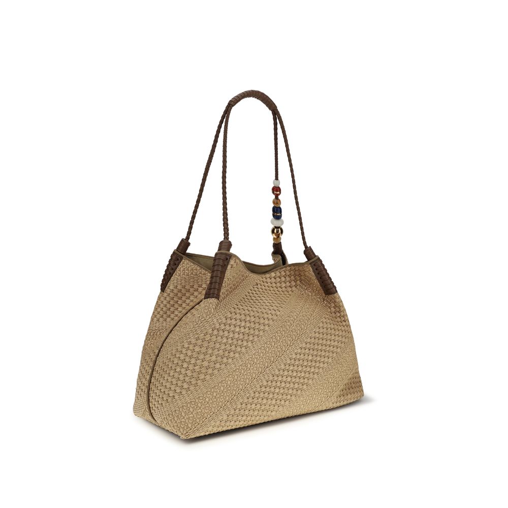 Beige Raffia Shoulder Bag