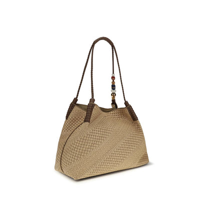 Beige Raffia Shoulder Bag