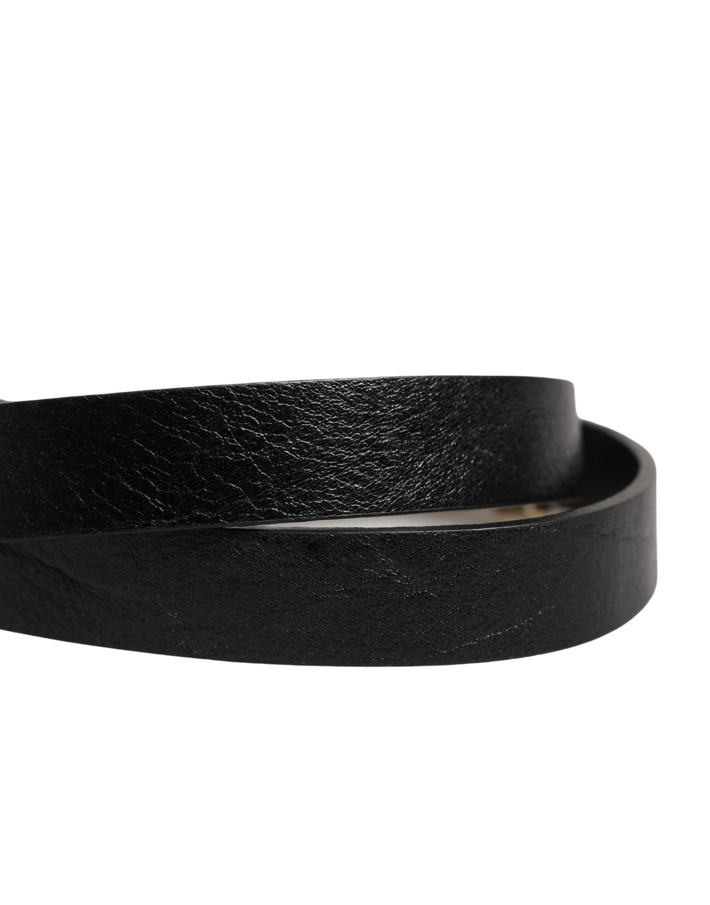 Black Leather Thin Gold Metal Brass Buckle Waist Belt