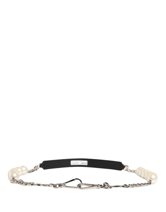 Black Leather Silver Chain Bag Accessory Shoulder Strap