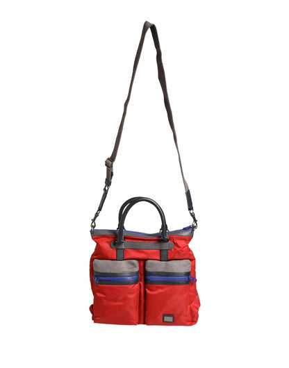 Red Nylon Multiple Compartments Tote Shoulder Borse Bag