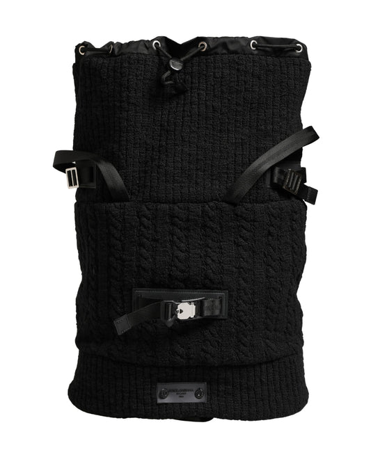 Black Tricot Wool Blend Duffel Backpack Travel Borse Bag