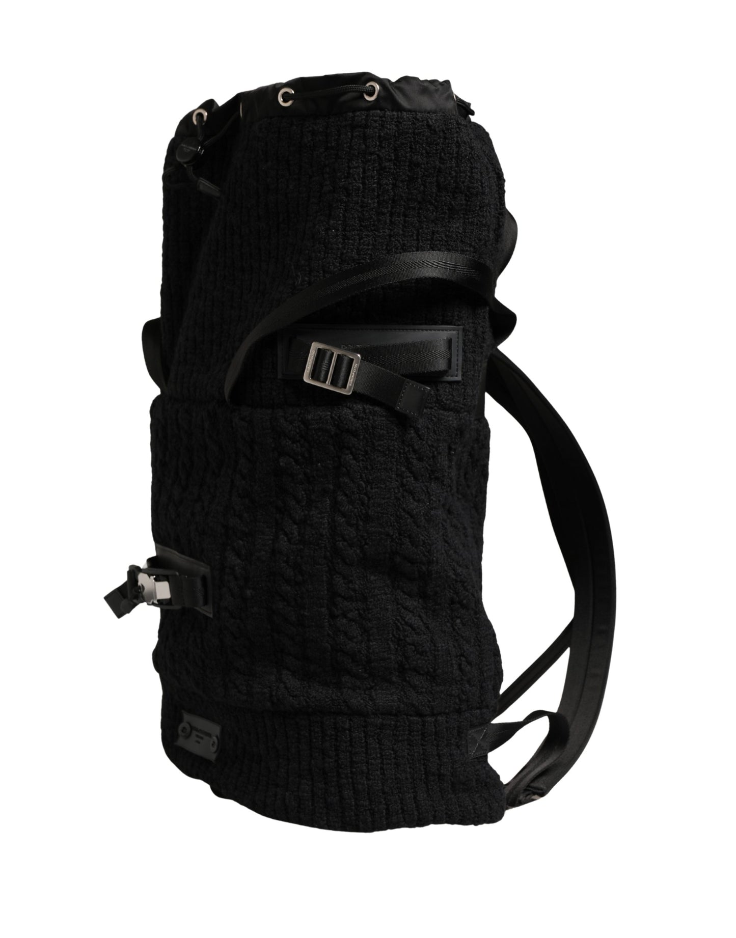 Black Tricot Wool Blend Duffel Backpack Travel Borse Bag