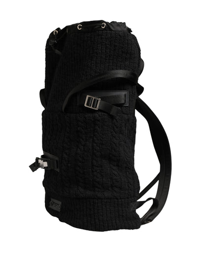 Black Tricot Wool Blend Duffel Backpack Travel Borse Bag