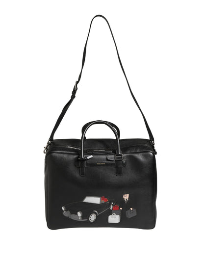 Black Car Man Applique Leather Weekender Borse Bag