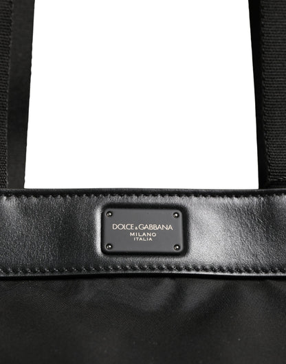 Black Leather #DGFamily Patch Shopping Tote Borse Bag