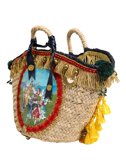 Multicolor Woven Straw Basket Embellished Sicily Bag