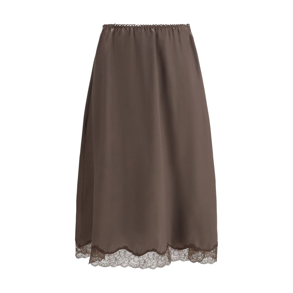 Brown Silk Midi Skirt