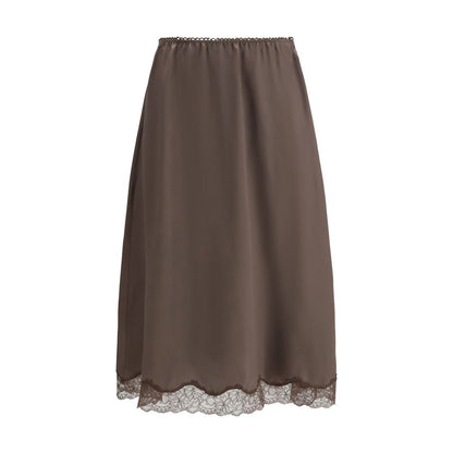 Brown Silk Midi Skirt