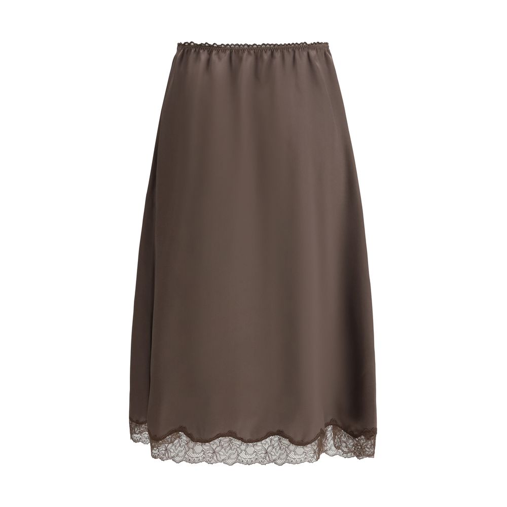 Brown Silk Midi Skirt