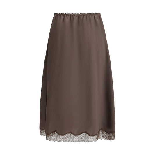 Brown Silk Midi Skirt