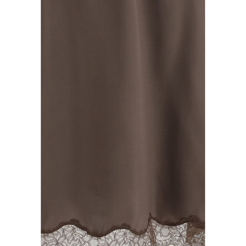 Brown Silk Midi Skirt