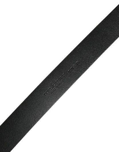 Black Calfskin Leather Silver Metal Buckle Belt