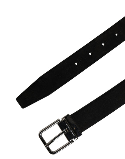 Black Calfskin Leather Silver Metal Buckle Belt