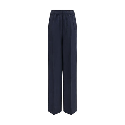 Blue Silk Casual Pants