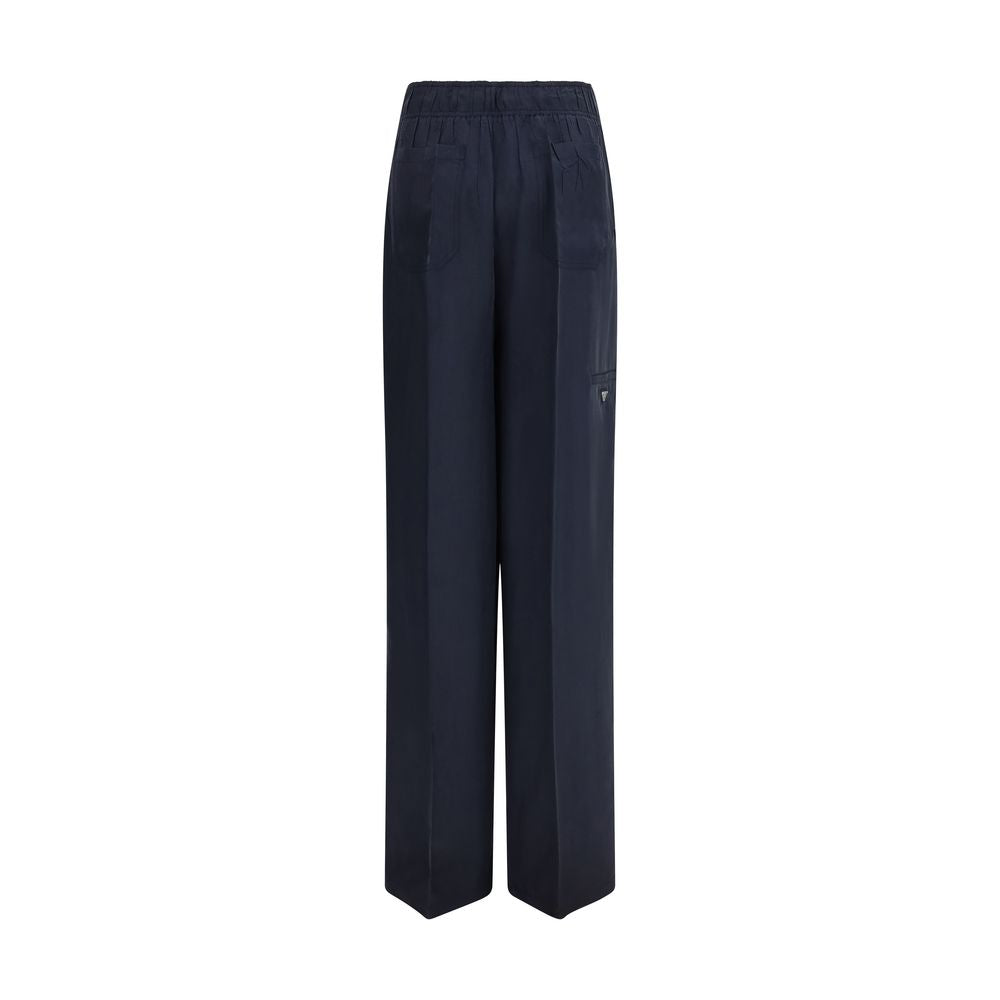 Blue Silk Casual Pants
