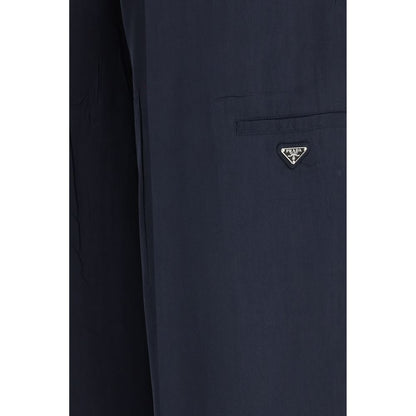 Blue Silk Casual Pants