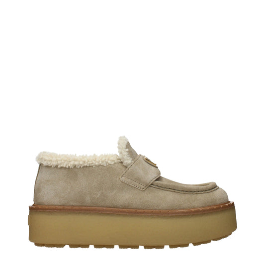 Beige Leather Platform Loafers