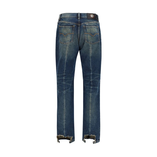 Blue Cotton Straight-Leg Jeans
