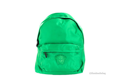 Versace Large Bright Green Nylon Fabric Medusa Shoulder Backpack Bookbag
