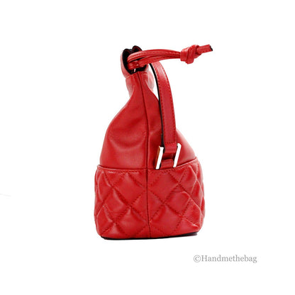 Versace Red Quilted Leather Drawstring Shoulder Bag Bucket Crossbody Handbag