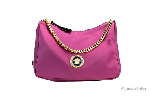 Versace Small Dahlia Nylon Fabric Medusa Pendant Crossbody Shoulder Purse Bag