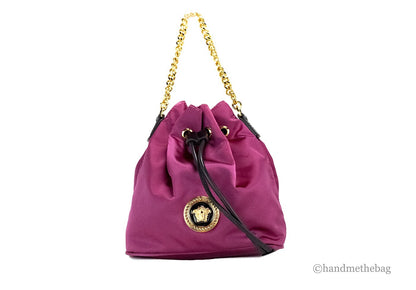 Versace Small Dahlia Nylon Medusa Pendant Bucket Chain Crossbody Bag Purse