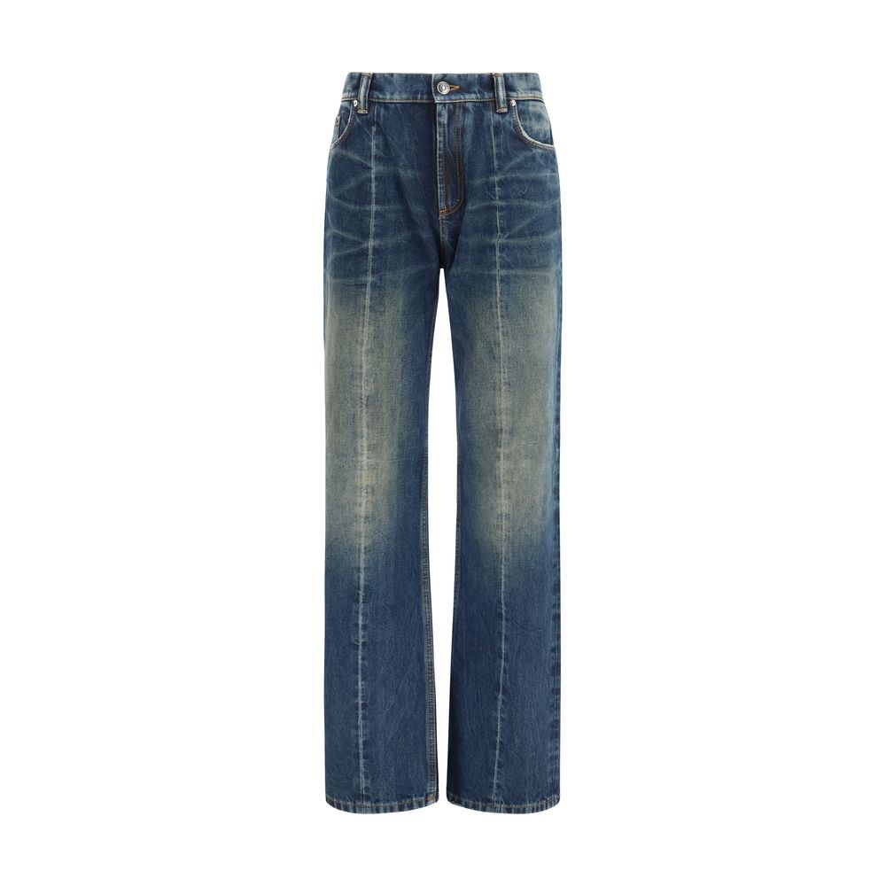 Blue Cotton Straight-Leg Jeans