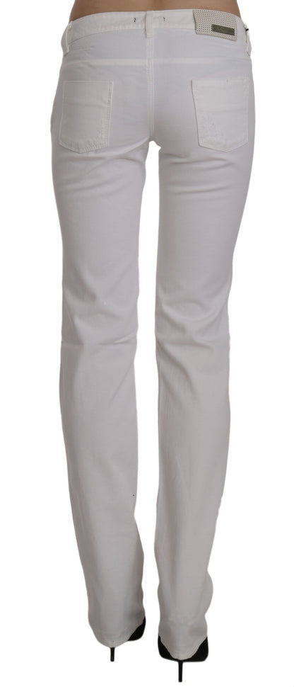 White Cotton Slim Fit Straight Jeans Pants
