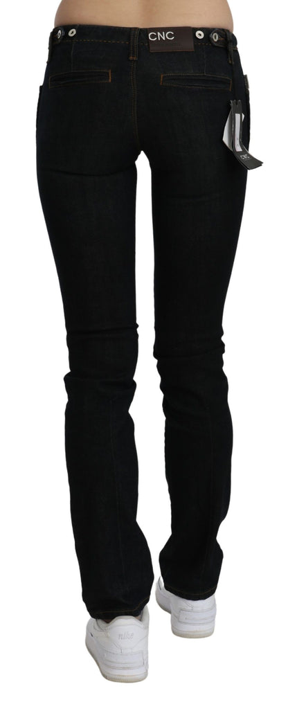 Black Mid Waist Skinny Denim Cotton Jeans