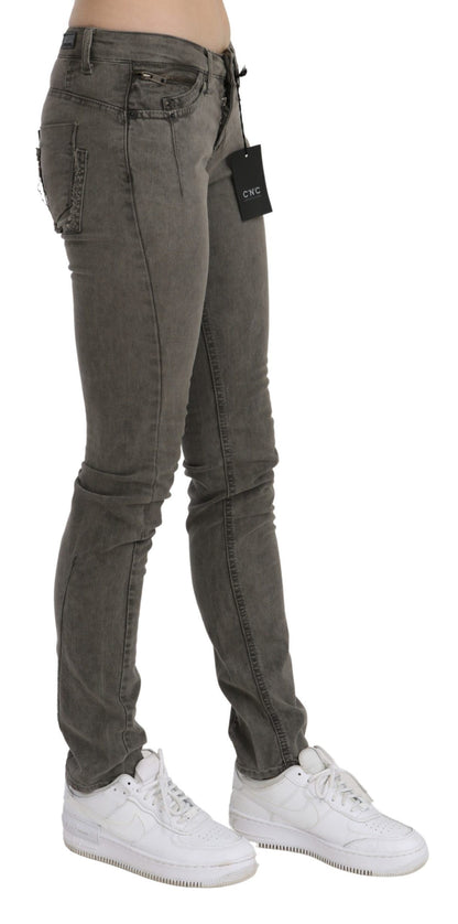 Gray Low Waist Skinny Denim Cotton Jeans