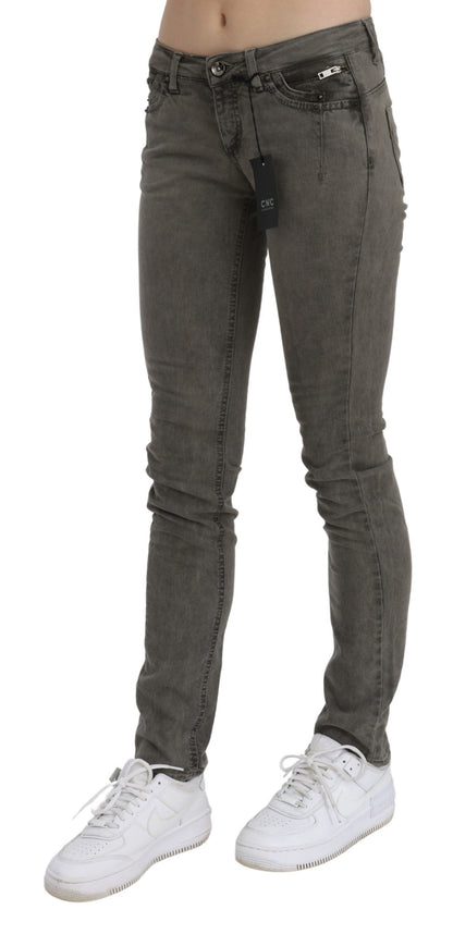 Gray Low Waist Skinny Denim Cotton Jeans