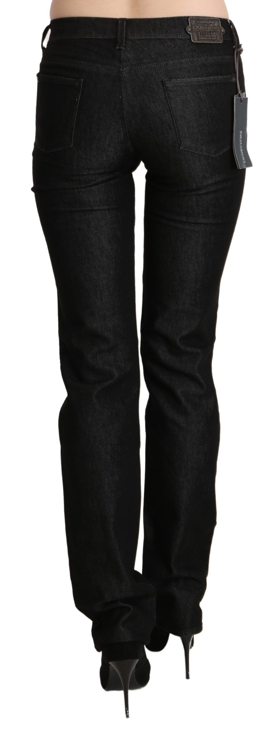 Black Mid Waist Skinny Slim Denim Trouser