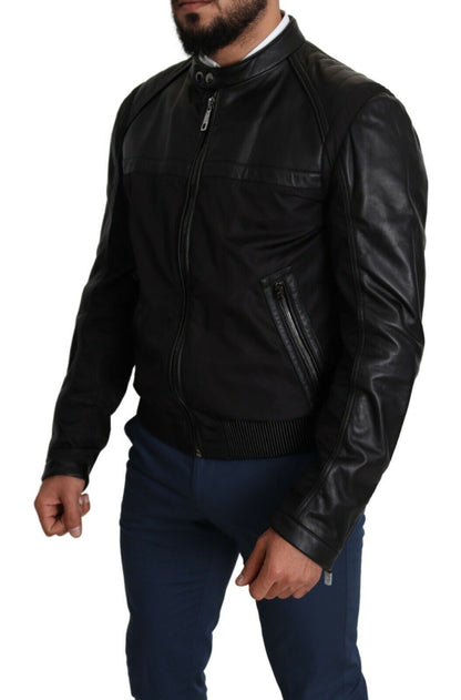 Black Nylon Full Zip Men Bomber Coat Jacket