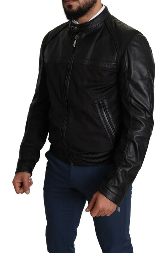 Black Nylon Full Zip Men Bomber Coat Jacket