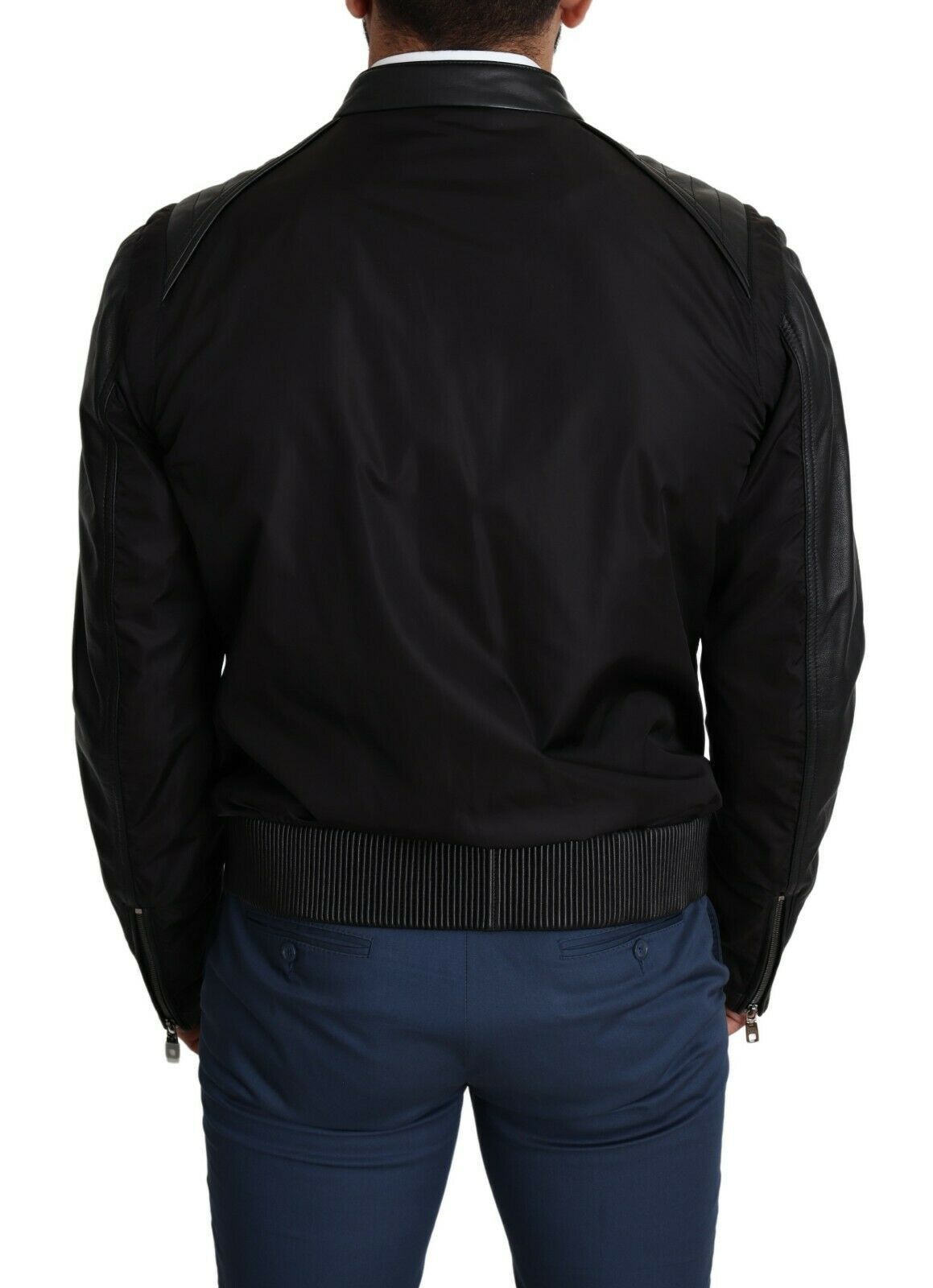 Black Nylon Full Zip Men Bomber Coat Jacket