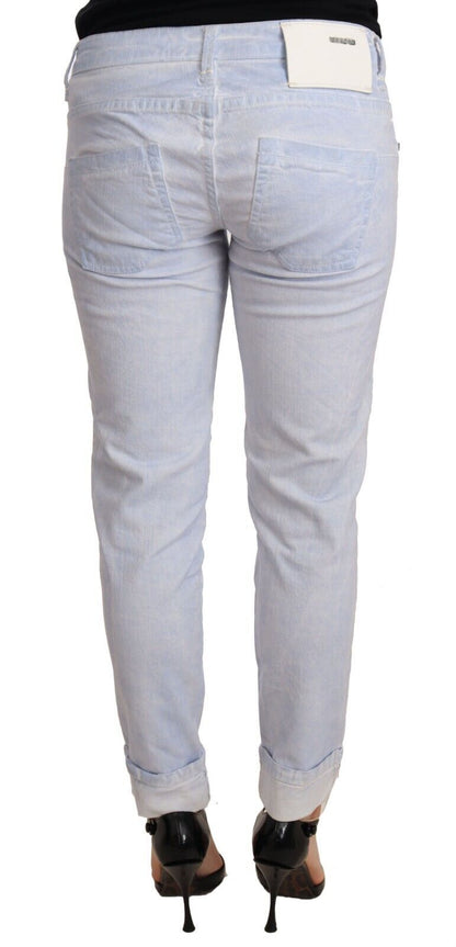 Light Blue Cotton Folded Hem Denim Skinny Women Trouser Jeans