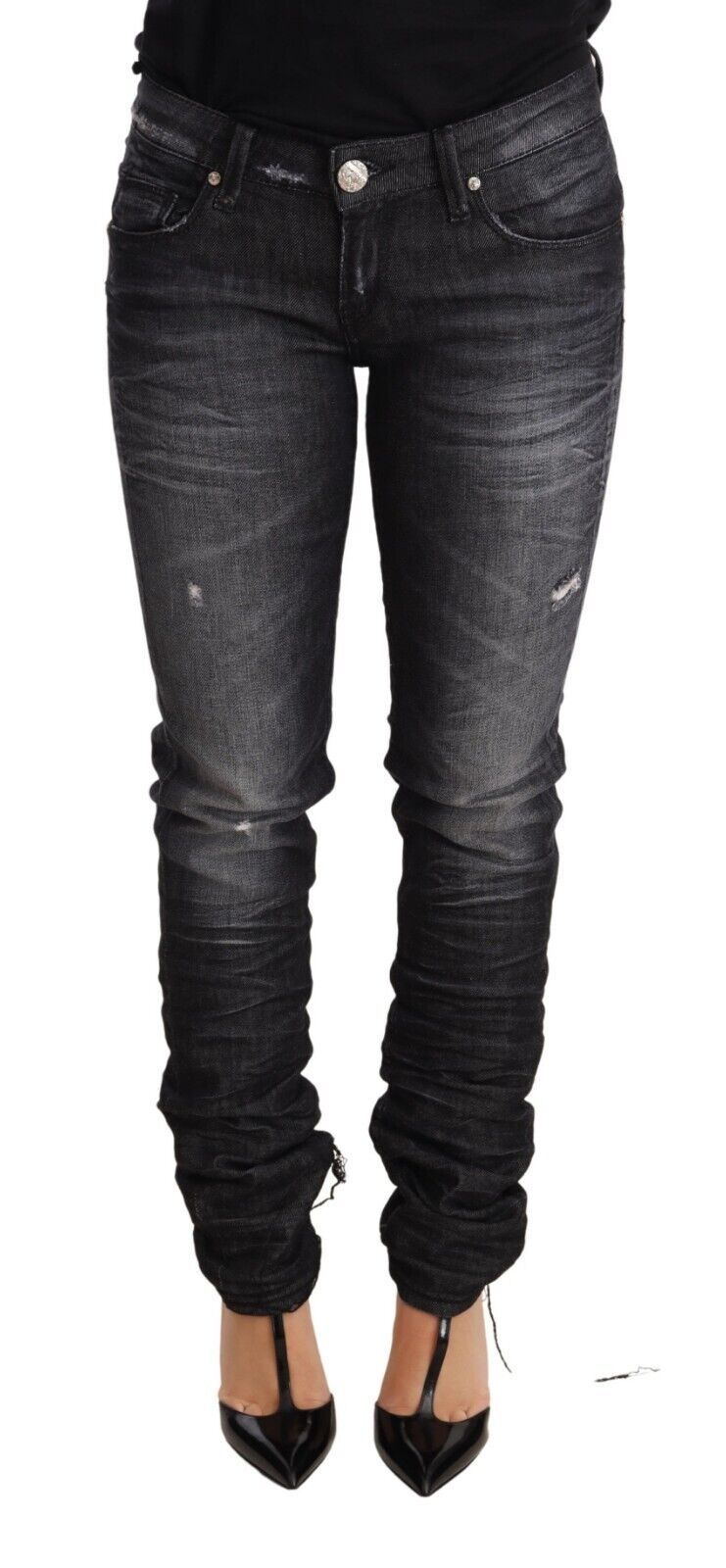 Black Washed Cotton Low Waist Skinny Denim Trouser Jeans