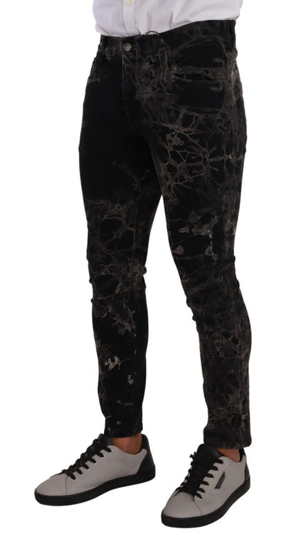 Black Patterned Skinny Slim Fit Jeans