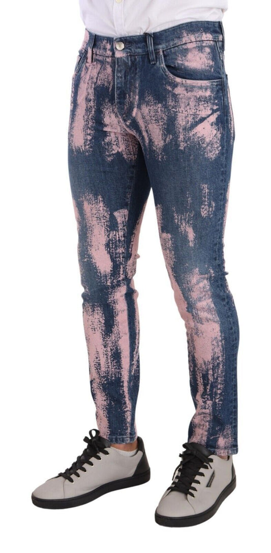 Blue Pink Tie Dye Cotton Skinny Denim Jeans