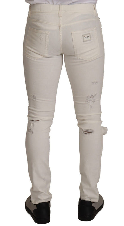 White Tattered Skinny Cotton Men Denim Jeans