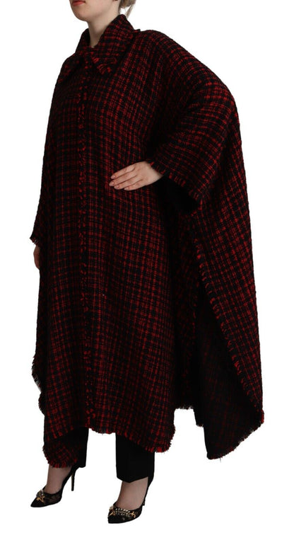 Black Red Cotton Checkered Over Coat Jacket