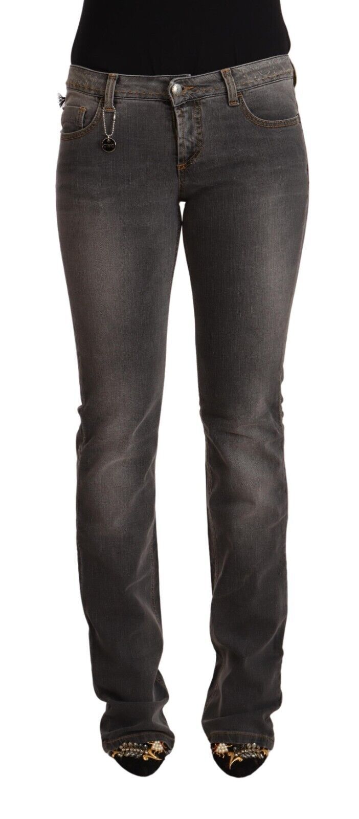 Gray Washed Low Waist Straight Denim Jeans